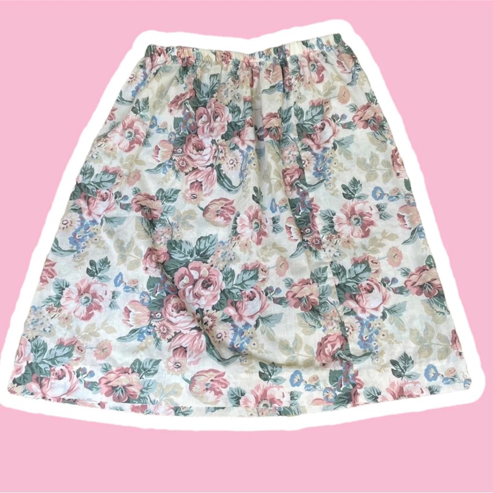 Vintage Elastic Waist Skirt Floral Fairy Kei Cottagecore Angelic Large Feminine